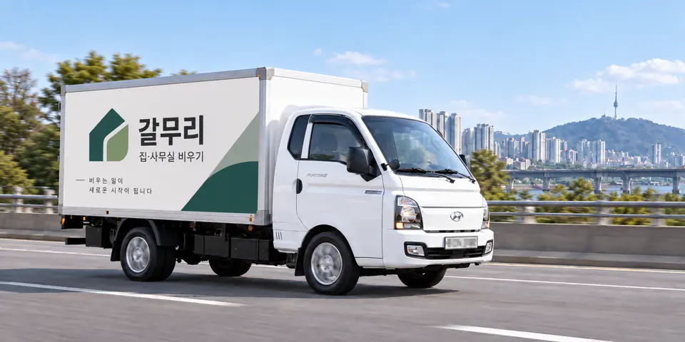 갈무리 작업 차량을 담은 그림 · 운연동 유품정리